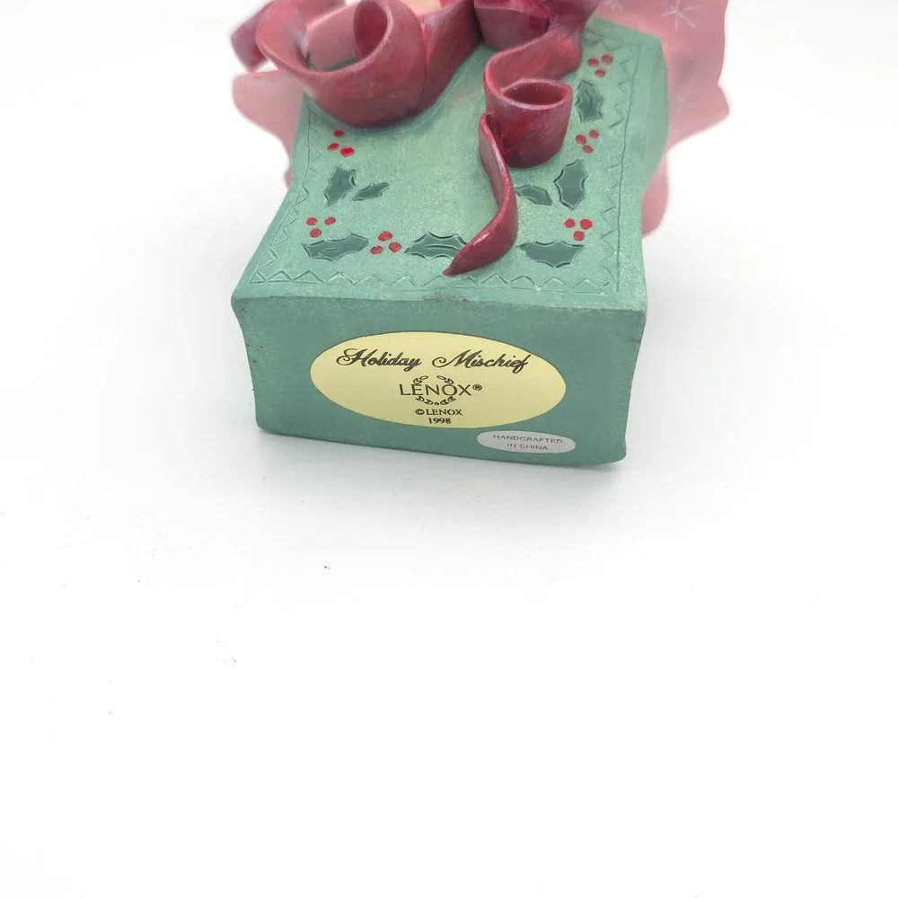 Lenox Holiday Mischief Cat Ornament 1998 White Kitten Teal Pink Vintage‎ Whimsy